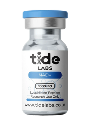 Vial labeled 'tide LABS NAD+ 1000 MG' on a white background
