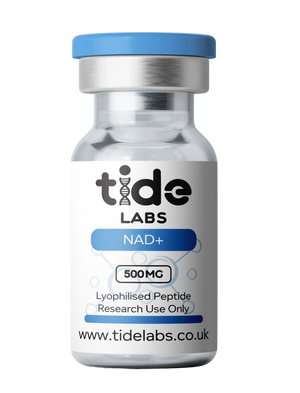 Vial labeled 'tide LABS NAD+ 1000 MG' on a white background