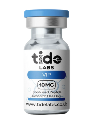 VIP 10mg lyophilised peptide research vial with blue cap and white label