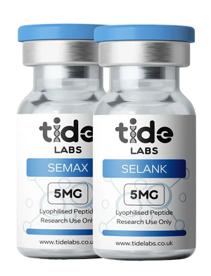 Semax and Selank 5mg lyophilised peptide vials with blue caps for research use