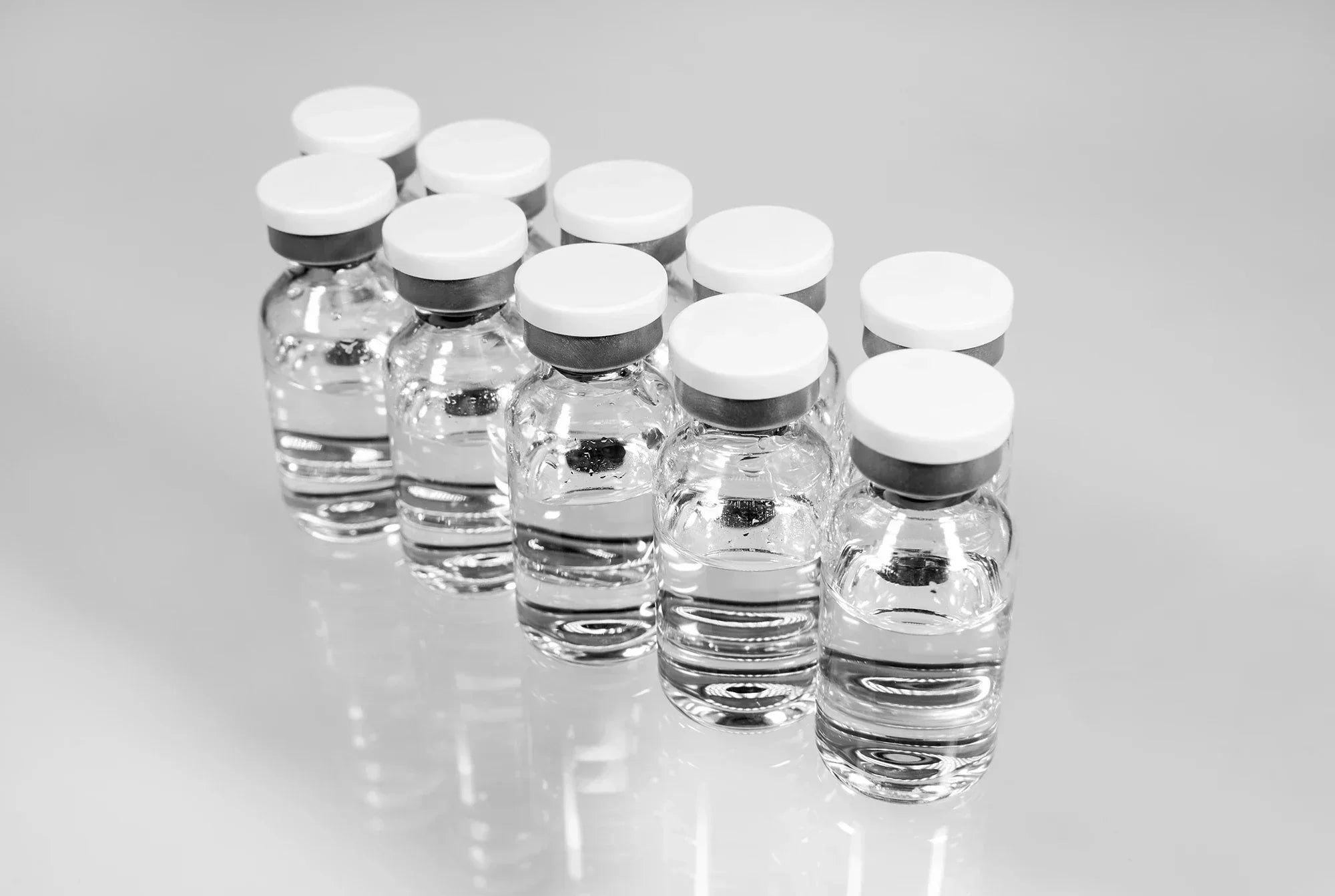 Laboratory shelf with plain research peptide vials