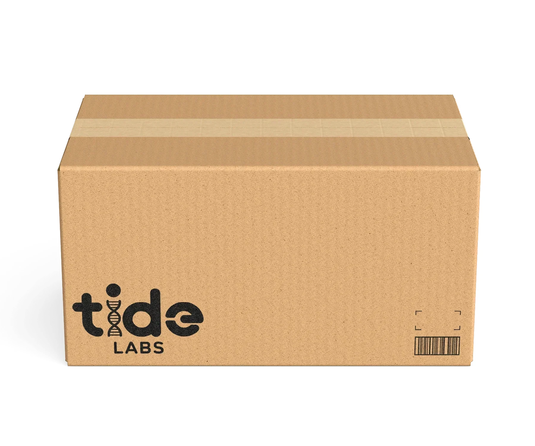 Cardboard box with Tide Labs logo on a white background